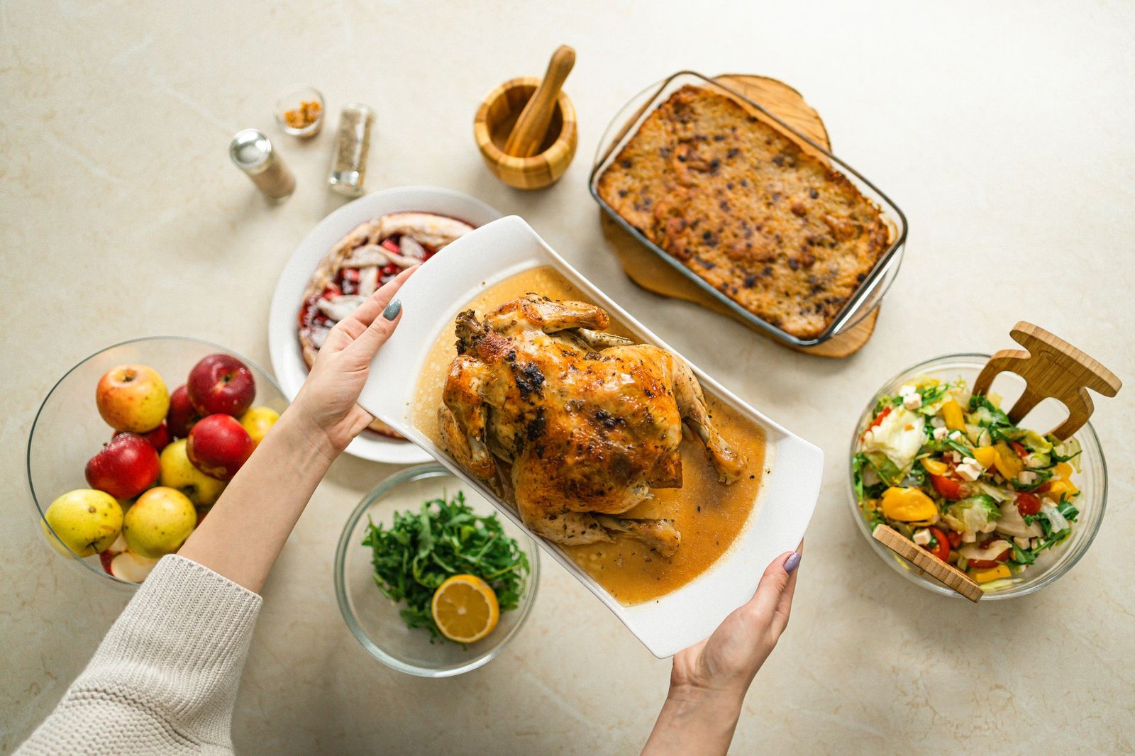 An appetizing spread featuring roasted chicken, fresh salad, and fruit for a perfect meal. — About Freeze Dried Dog Food