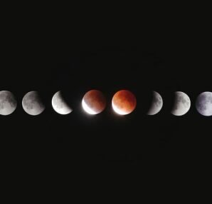 Phases of the moon against a dark background